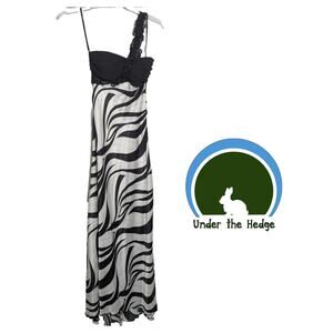 NWT B DARLIN Off White Black Beaded One Shoulder Formal Dress Sz 3/4 U1 Prom